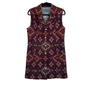 Pendleton Wool Vest Medium | Southwestern Tribal Aztec Print Long Button Wool